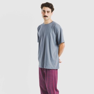 Pigiama lungo manica corta uomo cotone Gladiolo indaco 2