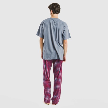 Pigiama lungo manica corta uomo cotone Gladiolo indaco