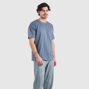 Pigiama lungo manica corta uomo cotone Cuadro Kike azul 2