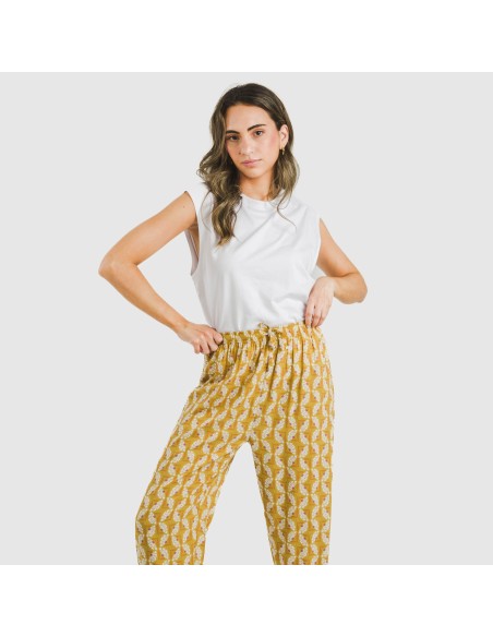 Pantalone viscosa Calsita senape