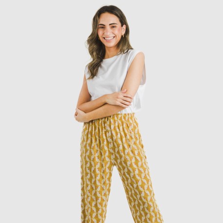 Pantalone viscosa Calsita senape