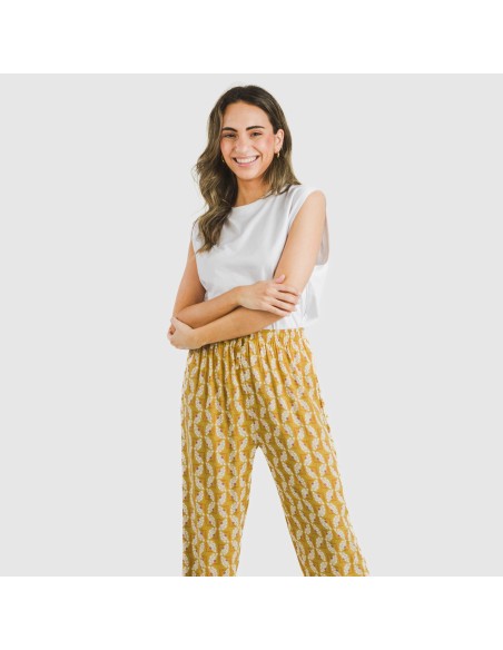 Pantalone viscosa Calsita senape