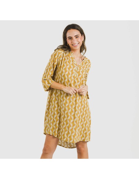 Camicia lunga viscosa Calsita senape