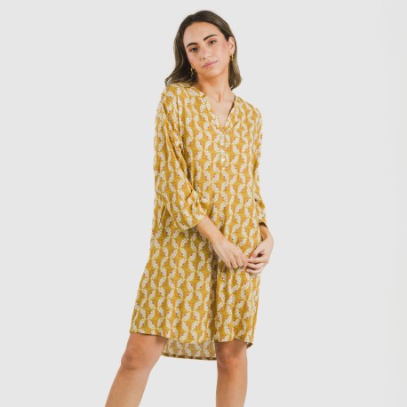 Camicia lunga viscosa Calsita senape