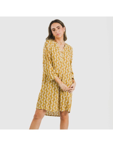 Camicia lunga viscosa Calsita senape