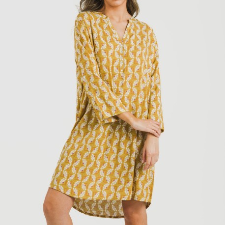 Camicia lunga viscosa Calsita senape