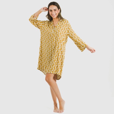 Camicia lunga viscosa Calsita senape