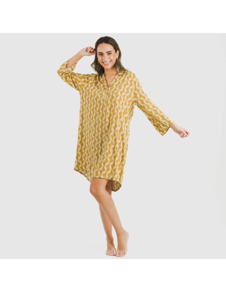 Camicia lunga viscosa Calsita senape