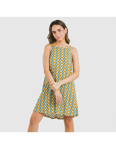 Vestito corto con spalline crêpe Naya blu acqua