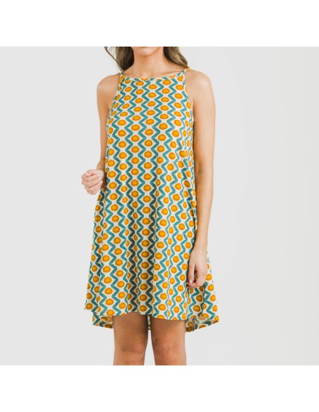 Vestito corto con spalline crêpe Naya blu acqua