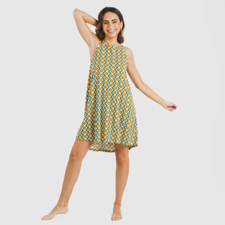 Vestito corto con spalline crêpe Naya blu acqua