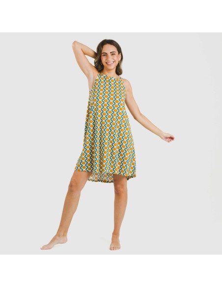 Vestito corto con spalline crêpe Naya blu acqua