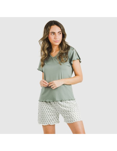 Pigiama corto manica ampia soft Remo verde Pigiama corto manica ampia soft Remo verde