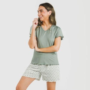 Pigiama corto manica ampia soft Remo verde 2