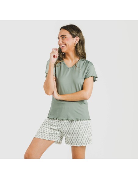 Pigiama corto manica ampia soft Remo verde Pigiama corto manica ampia soft Remo verde