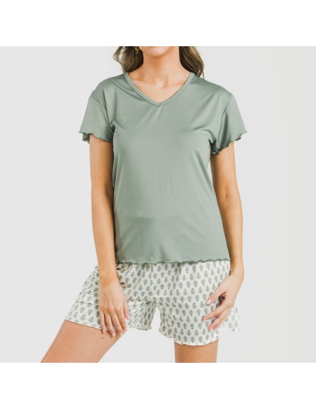 Pigiama corto manica ampia soft Remo verde Pigiama corto manica ampia soft Remo verde