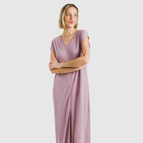 Vestito lungo manica ampia viscosa tinta unita