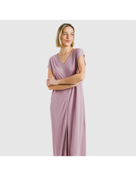 Vestito lungo manica ampia viscosa tinta unita Vestito lungo manica ampia viscosa tinta unita