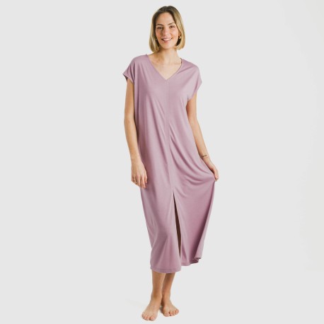 Vestito lungo manica ampia viscosa tinta unita