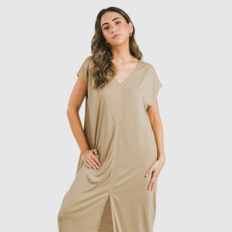 Vestito lungo manica ampia viscosa tinta unita