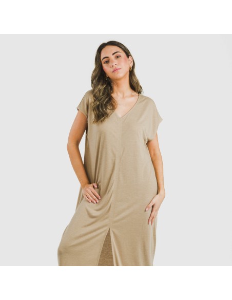 Vestito lungo manica ampia viscosa tinta unita Vestito lungo manica ampia viscosa tinta unita