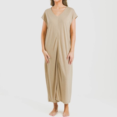 Vestito lungo manica ampia viscosa tinta unita