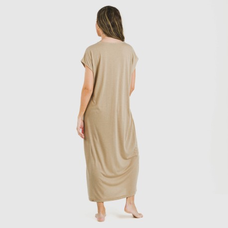 Vestito lungo manica ampia viscosa tinta unita