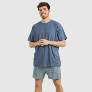 Pigiama corto cotone uomo Cuadro Kike blu