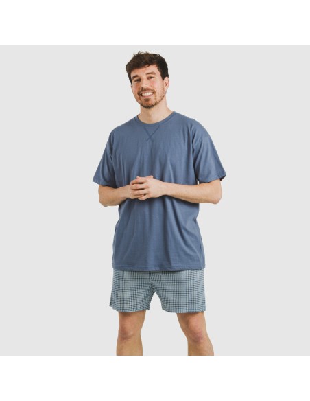 Pigiama corto cotone uomo Cuadro Kike blu Pigiama corto cotone uomo Cuadro Kike blu