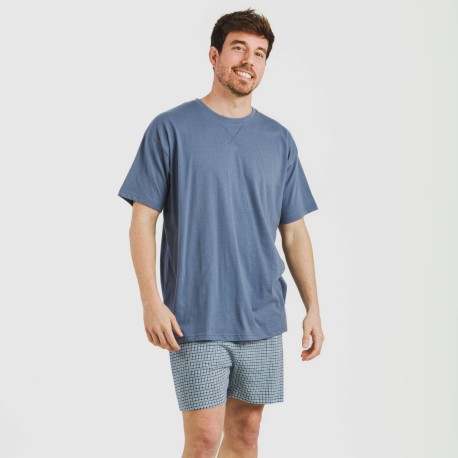 Pigiama corto cotone uomo Cuadro Kike blu