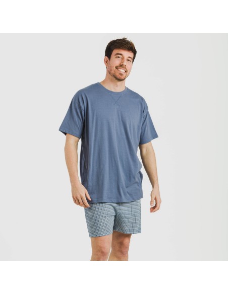 Pigiama corto cotone uomo Cuadro Kike blu Pigiama corto cotone uomo Cuadro Kike blu