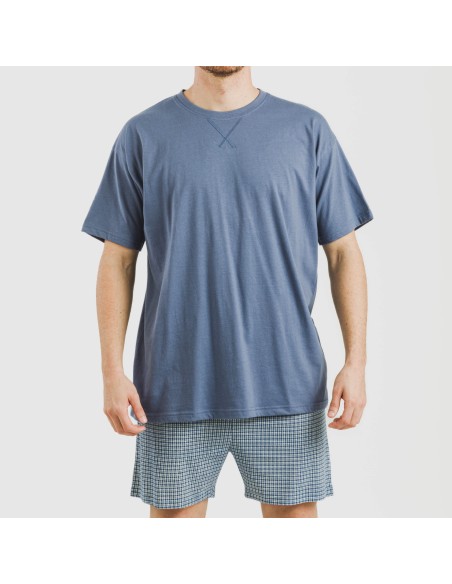 Pigiama corto cotone uomo Cuadro Kike blu Pigiama corto cotone uomo Cuadro Kike blu