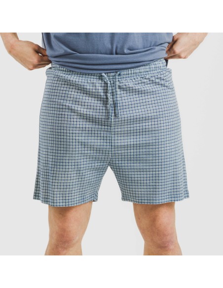 Pigiama corto cotone uomo Cuadro Kike blu Pigiama corto cotone uomo Cuadro Kike blu