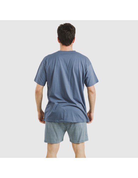 Pigiama corto cotone uomo Cuadro Kike blu Pigiama corto cotone uomo Cuadro Kike blu
