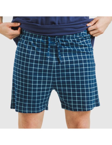 Pigiama corto cotone uomo Cuadro Edesia blu