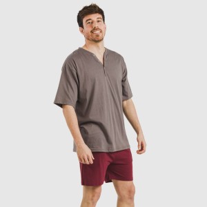 Pigiama corto uomo con bottoni topo - bordeaux
