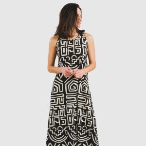 Vestito lungo con spalline crêpe Agara beige - nero 2