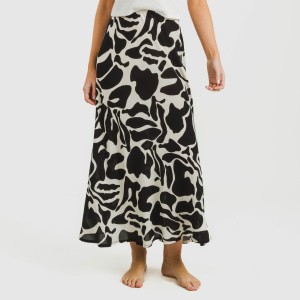 Gonna midi viscosa bambula Teudis beige - nero 2