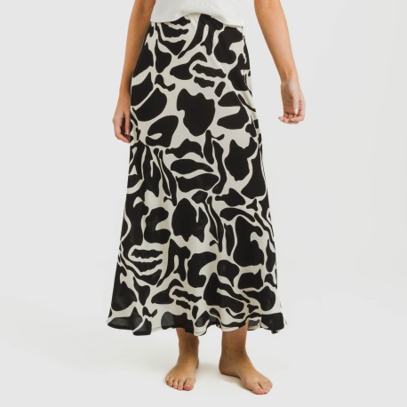 Gonna midi viscosa bambula Teudis beige - nero