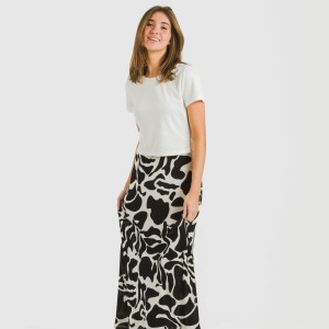 Gonna midi viscosa bambula Teudis beige - nero
