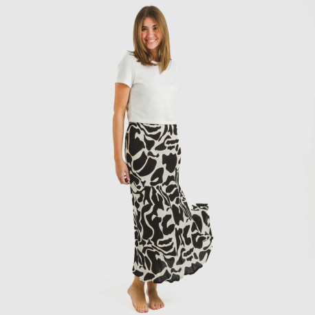 Gonna midi viscosa bambula Teudis beige - nero