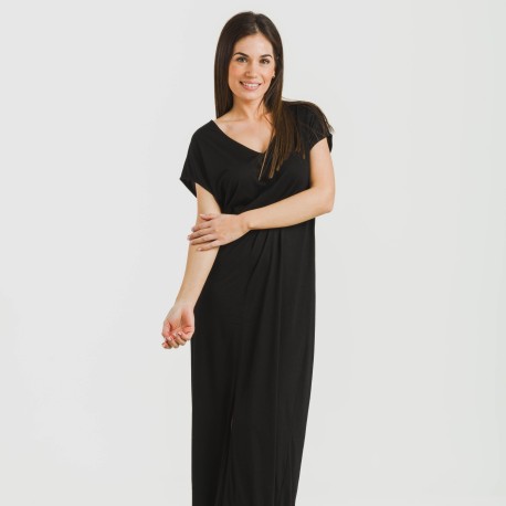 Vestito lungo manica ampia viscosa tinta unita