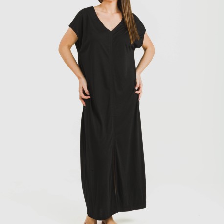 Vestito lungo manica ampia viscosa tinta unita