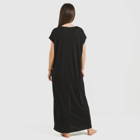 Vestito lungo manica ampia viscosa tinta unita