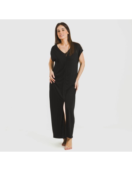 Vestito lungo manica ampia viscosa tinta unita Vestito lungo manica ampia viscosa tinta unita