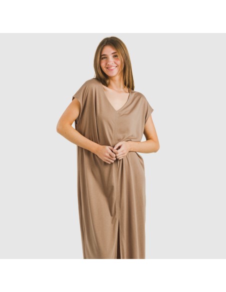 Vestito lungo manica ampia viscosa tinta unita Vestito lungo manica ampia viscosa tinta unita