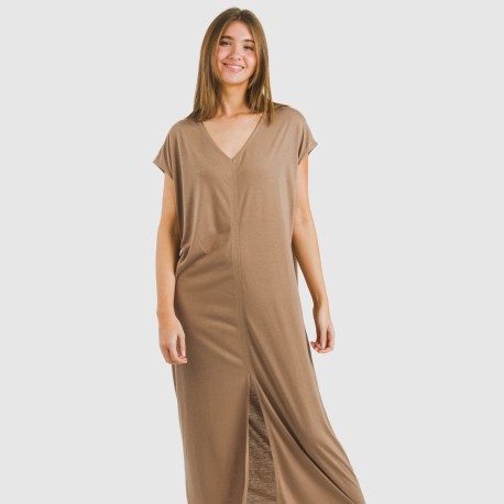 Vestito lungo manica ampia viscosa tinta unita