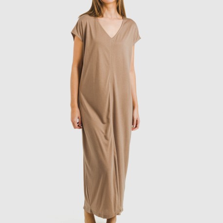 Vestito lungo manica ampia viscosa tinta unita