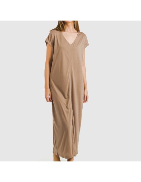 Vestito lungo manica ampia viscosa tinta unita Vestito lungo manica ampia viscosa tinta unita