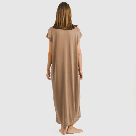 Vestito lungo manica ampia viscosa tinta unita